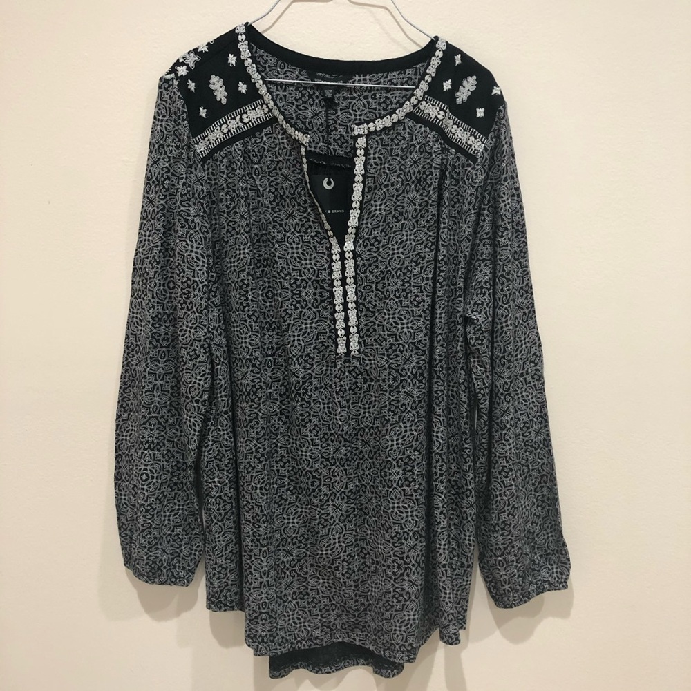 Lucky‎ Brand Blouse Tunic Gray Black Size